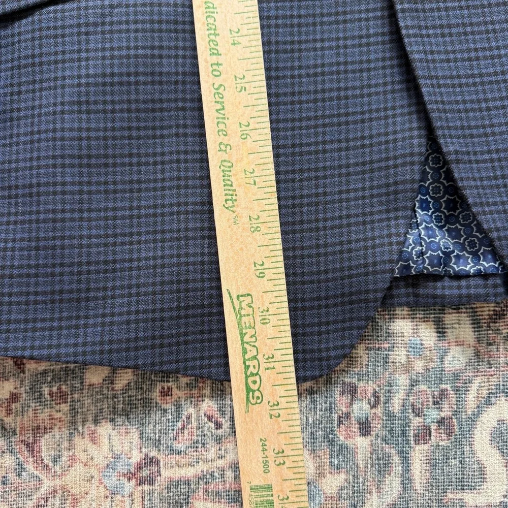 Savile Row Hoxton Blazer‎ 44L Blue Check Sport Coat Stretch Modern Smart Casual